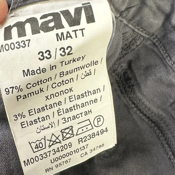 Mavi Jeans Matt Mens Straight Leg Denim Pants 33X32 Gray Stretch 5 Pocket Casual